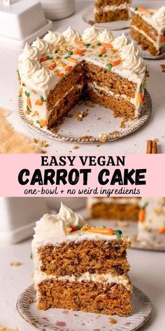 Fluffy and moist vegan carrot cake that is packed with warm spices and will melt in your mouth. This no-fuss cake uses only common pantry ingredients and is easy to make. Carrot Cupcake Recipe, Vegan Lemon Cake, Dairy Free Frosting, Vegan Carrot Cake, Caramel Chocolate Chip Cookies, Levain Bakery, Vegan Carrot Cakes, Vegan Chocolate Chip Cookies, Vegan Cake Recipes