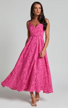 Pink Fit And Flare Midi Dress For Cocktail, Pink Fit And Flare Prom Dresses, Pink A-line Midi Dress For Prom, Pink Fit And Flare Midi Dress For Party, Pink V-neck Maxi Dress For Prom Season, Pink A-line Maxi Dress For Prom Season, Pink A-line Midi Dress For Bridesmaid, V-neck Fit And Flare Maxi Dress For Party, Pink A-line Flirty Midi Dress