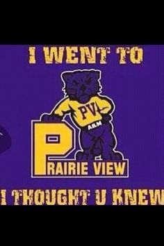 the logo for prairie view high school is shown in purple and yellow with an image of a bear holding a football