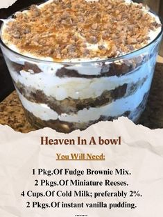 an image of a dessert in a bowl with instructions on how to bake it