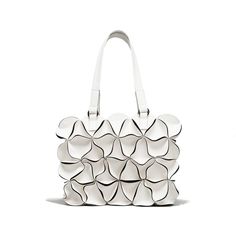 Inspired from the shape of flower, Blossom handbag is created by small pieces of upcycling circular module. The bag has single interior compartment with inner side-pocket and zip. General maintenance: wipe with a soft damp cloth. For dirt: Rinse under running water to remove the dirt, rub with a soft brush (or toothbrush) that soaked in water. Wipe with a clean cloth and leave it to dry Store in the cotton bag provided when not in use. Keep in dry and cool place.  An original material that made Bags Wishlist, Nice Clothing, Flower Bag, White Tote, Running Water, Bags Designer Fashion, Independent Designers Fashion, Women Accessories Bags, Cotton Bag