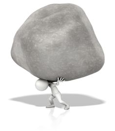 a person pushing a large rock on its back