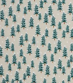 a christmas tree pattern on a beige background with white snowflakes and green trees