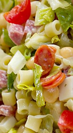 pasta salad with ham, lettuce and tomatoes