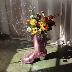 The disco cowgirl boot vase is the funky house decor straight out of a dream. Click here to shop the collection today! Disco Cowgirl Decor, Bethany Aesthetic, Funky House Decor, Dolly Party, Old Home Decor, Disco Decor, Boot Vase, Funky House, Cowgirl Decor