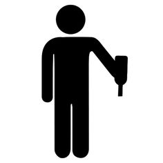 a black and white silhouette of a man holding a paint roller in his hand,