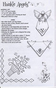 the instructions for making hankie angels are shown