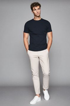 A style classic in a soft cotton fabrication, the Bless regular-fit crew-neck T-shirt in navy is sure to become an integral part of your weekend wardrobe. Wear it with chinos and sneakers for an effortless off-duty look. Machine washable. 100% Cotton. Polo Shirt Outfits, Mens Smart Casual Outfits, Smart Casual Menswear, Shirt Outfit Men, Mens Casual Outfits Summer, Smart Casual Men