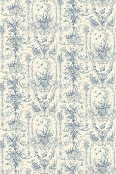 a blue and white wallpaper with an ornate design