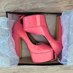 Adorable Candy Pink Platform Heels From Ego Size 8 And True To Size Super Hot This Season. Gives You Some Serious Height Nwt The Pics Dont Do The Color Justice. Adorable Pink Nighty, Pink Platform Heels, Ego Shoes, Pleaser Heels, Pink Platform, Gold Platforms, Pink Platforms, Platform Block Heels, Candy Pink