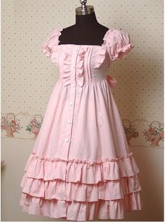 Pink Puff Short Sleeves Ruffle Lolita Dress Pastel Things, Bjd Fashion, Square Neckline Dress, Pink Ruffle Dress, Casual Formal Dresses, Flounce Dress, Frilly Dresses, Kid Clothes, Kawaii Style