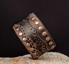 DS24 Bronze Stud Punk Men's Retro Textured Leather Bracelet Wristband Wide Cuff | eBay Punk Man, Leather Wrist Cuff, Bracelet Inspiration, Leather Cuff Bracelet, Mens Leather Bracelet, Leather Cuffs Bracelet, Wrist Cuffs, Wide Cuff, Leather Bracelets