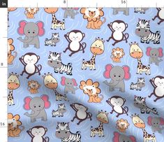 a blue background with many different animals on it