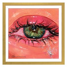 a painting of an eye with pink and green colors