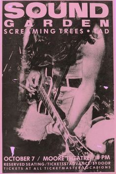 the poster for sound garden's screaming trees tour is shown in pink and black