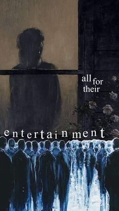 an advertisement for the entertainment department with silhouettes of people standing in front of a window