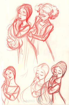 some drawings of women in dresses and hair