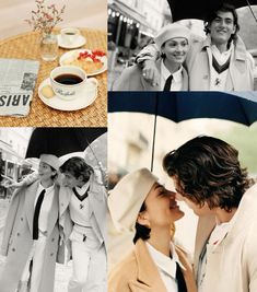 two people under an umbrella and some coffee