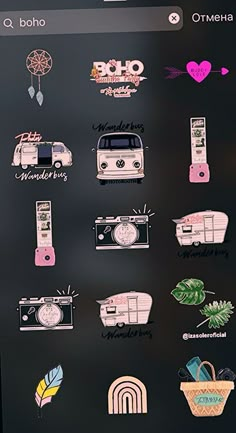 an iphone screen with various stickers on it