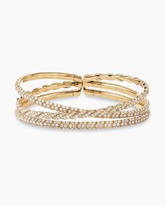 Sculpted Cable Flex Three Row Bracelet in 18K Yellow Gold, 21mm Pave Bangle, Diamond Bracelet Design, Cable Bracelets, Bead Bangles, Women's Bracelets, Mens Beaded Bracelets, Bracelet Design, Flexible Design, David Yurman