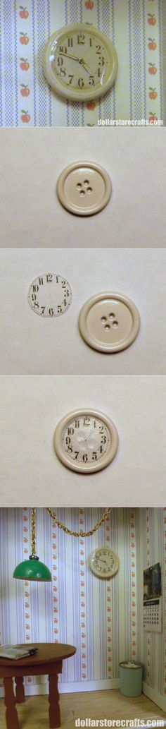 three pictures of clocks on the wall above a table with a lamp and desk top