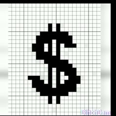 a cross stitch pattern with a dollar sign on it's side, in black and white