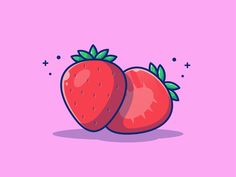 two strawberries on a pink background