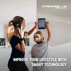 two children are playing on the wall with an electronic device in their hands and text reads improve your life style with smart technology