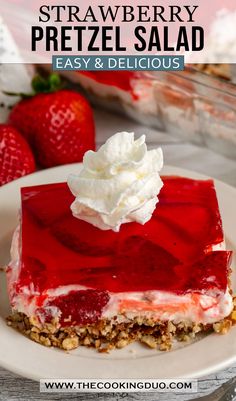 strawberry pretzel salad with whipped cream on top