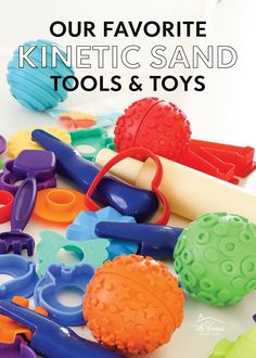 a pile of toys with the words our favorite knife sand tools and toys