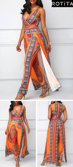 Orange Overlay, Orange Overalls, Kitenge Dress, Kitenge Designs, V Neck Jumpsuit, Classy Jumpsuit, Orange Jumpsuit, African Fashion Designers, Badass Style