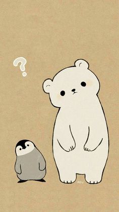 an image of a bear and penguin looking at each other