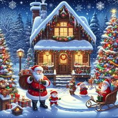 a christmas scene with santa and his family