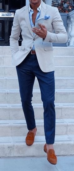 Loafers have been catching on and read on to know why you should own a pair. Wedding Suits Men Blue, Summer Wedding Attire, Summer Suits, Suit Style, Wedding Suits Men