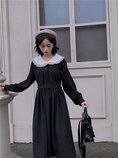 Bring dark vintage style with this Kawaii Gothic Long Vintage Style Dress! Size Chart: Size Bust (cm) Waist (cm) Shoulder (cm) Length (cm) Sleeve (cm) Bust (in) Waist (in) Shoulder (in) Length (in) Sleeve (in) One Size 102 88 42 108 58 40.16 34.65 16.54 42.52 22.83 Description: Silhouette: LooseOrigin: CN(Origin)Neckline: Peter Pan CollarSleeve Style: RegularDecoration: ButtonDress Length: Mid-CalfMaterial: PolyesterClosure Type: PulloverSleeve Length(cm): FullType: RegularFabric Type: BrocadeMa Aesthetic Outfits Y2k, Pan Collar Dress, Dark Academia Clothes, Academia Clothes, Vestidos Retro, Y2k Aesthetic Fashion, Aesthetic Clothing Stores, Gaun Fashion, Peter Pan Collar Dress