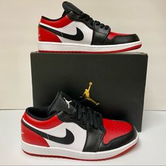 Excellent Preowned Condition! Air Jordan 1 Low Men ‘Bred Toe’ Size 8.5 Men’s Authentic With Original Box Included Please View All The Pictures For More Details. From Smoke Free And Pet Free Home. Jordan 1 Low Men, Shoes Air, Air Jordan 1 Low, Jordan 1 Low, Jordans For Men, Air Jordan 1, Jordan Shoes, Jordan 1, Air Jordan