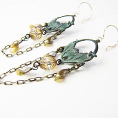 Drop Earrings By Ornamental Things. Vintage Pearl Twists And A Czech Glass Bead Hang From A Verdigris Brass Link On Round Gold Ll Earwires. 2 1/2 Inches In Length. Limited Edition. Brand New Still Carded. Please Ask Any Questions, I Am Happy To Help! All Of The Goods I Am Selling Are From My Boutique That I Closed. That Is Why So Many Items Do Not Have Tags. I Simply Never Tagged Them. Vintaj Jewelry, Czech Glass Jewelry, Patina Earrings, Rustic Earrings, Jewelry Design Inspiration, Earring Ideas, Vintage Pearl, Vintage Pearls, Bead Designs