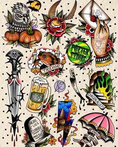 The Best Tattoo Ideas Leg Sleeve Tattoo Men Ideas American Traditional, Traditional Harry Potter Tattoo Sleeve, Harry Potter Tattoos Flash, Old School Colored Tattoo, Colored Flash Tattoos, New School Color Tattoo, Traditional Colored Tattoos, Colour Sleeve Tattoo Men, Colourful Tattoo Ideas For Men