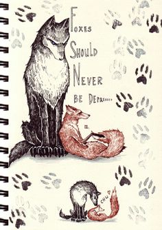 a drawing of two foxes sitting next to each other