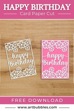 the happy birthday card and die bundle is shown on a wooden surface with text that reads,