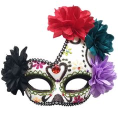 PRICES MAY VARY. Sugar Skull Half Face Mask with Roses Decoration One-Size Fits Most, Fastens with Black Ribbon Tie-On Great for costume use or home decor! Plastic Made Sugar Skull Mask Day Of The Dead Masquerade Eye Mask is perfect for carnivals, Halloween and fancy dress parties, with its gorgeous unique design, colours and glitter this red, white and black eye mask is a must have! You can create various fancy dress/Halloween characters with this mask, it can also be worn with or without a cos Black Eye Mask, Sugar Skull Party, Mask Venetian, Mexican Day Of The Dead, Pretty Halloween, Halloween Flowers, Party Mask, Half Face Mask, Mask Halloween