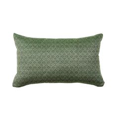 a green and white pillow on a white background