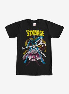 a black t - shirt with the words dr strange on it