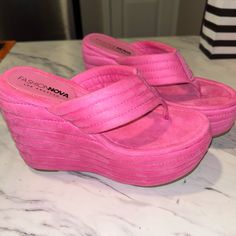 Never Worn Fashion Nova Pink Platform Wedges. These Give Major Barbie Vibes! True To Size. No Shoe Box But Will Package Very Carefully. Fast Shipper, Smoke Free Home And Top Rated Seller So You Can Shop With Confidence! Sandals Aesthetic, Barbie Vibes, Chunky Wedges, Pink Platform, Pink Platforms, Fashion Nova Shoes, Pink Y2k, Platform Wedge Sandals, Platform Wedge