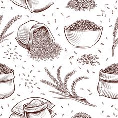 seamless pattern with spices and grains