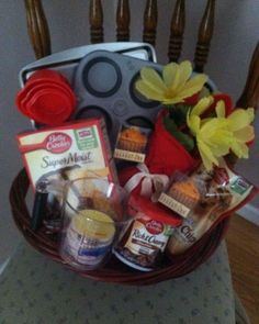 a basket filled with food sitting on top of a table