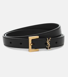 Cassandre slim leather belt in black - Saint Laurent | Mytheresa Saint Laurent Clothes, Ysl Belt, Fashion Jackson, Designer Belts, Monogrammed Leather, Black Belt, Metal Buckles, What I Wore, Gold Tone Metal