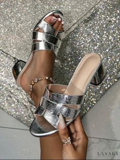 Lasaky - Stylish Slip-on Sandals with Chunky Heels and Peep-toe Design Slippers For Summer, Mule Slides, Sandals Slippers, Square Head, Peep Toe Sandals, Leather Mary Janes, Thick Heels, Toe Designs, Heeled Sandals