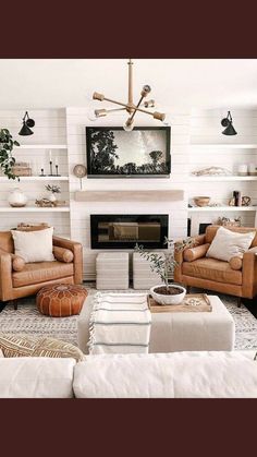 a living room filled with furniture and a flat screen tv mounted on the wall over a fire place