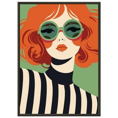 a woman with red hair and sunglasses on her face